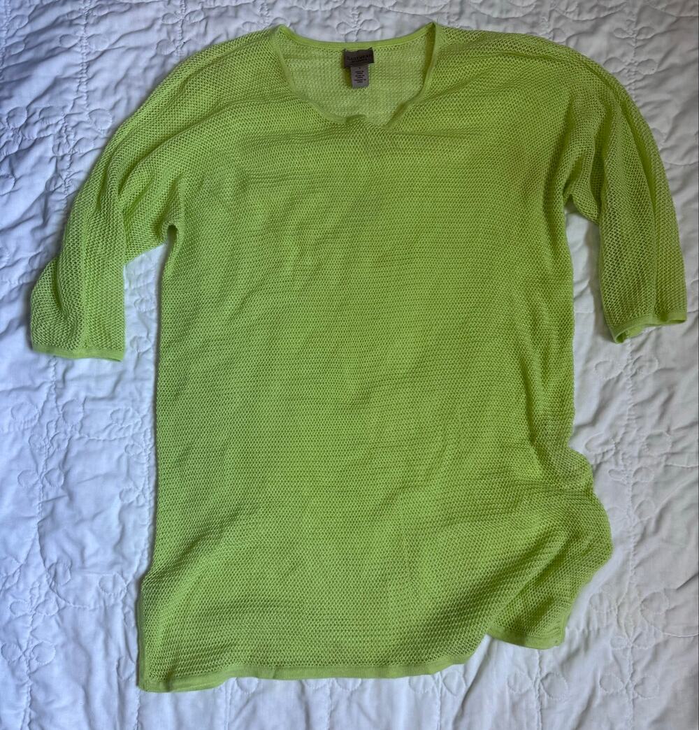 Chico's Easy Wear Lime Green Women Size 1 Open Weave Knit Dress Swim Coverup
